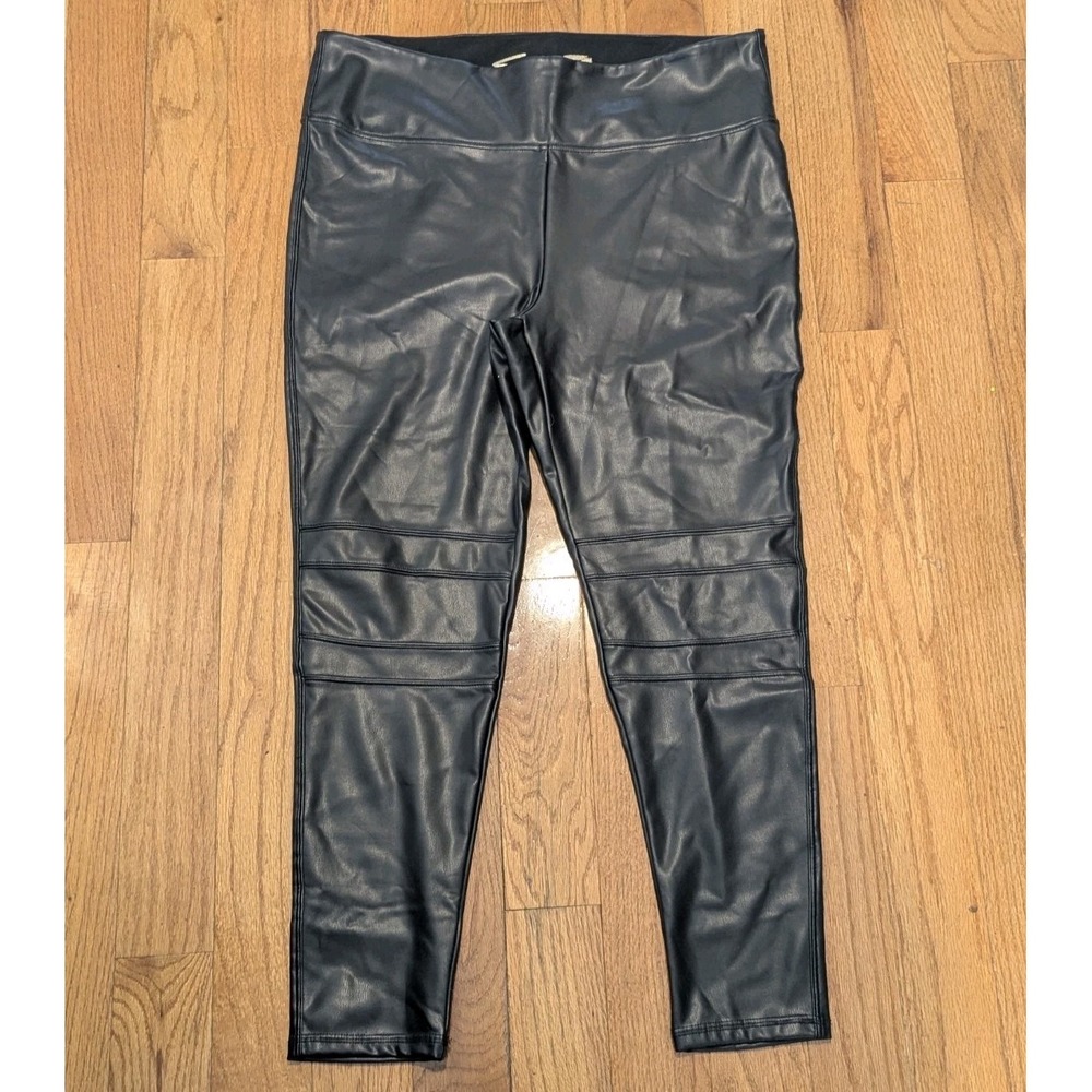 Moto Faux Leather Sculpting Leggings Black Plus Size XXL Seven7